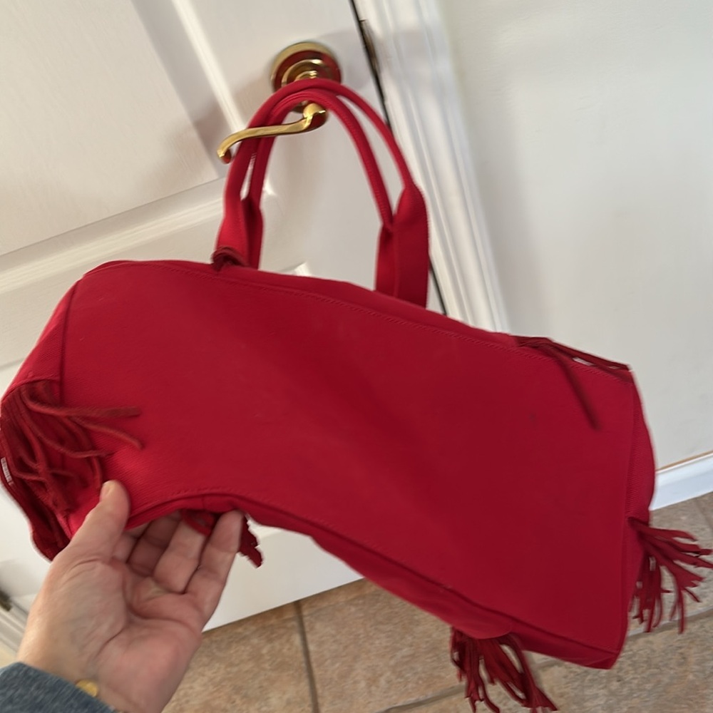 MILA LOS ANGELES LADIES RED CANVAS FRINGE BOHO TOTE BAG - Picture 11 of 11